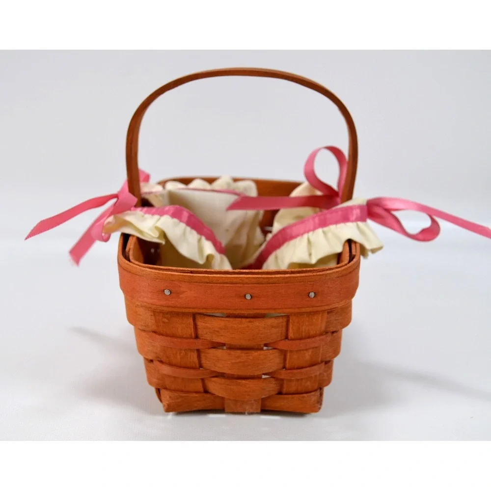 Longaberger‎ Vintage 1989 Basket With Attached Handle Liner Pink Ribbon